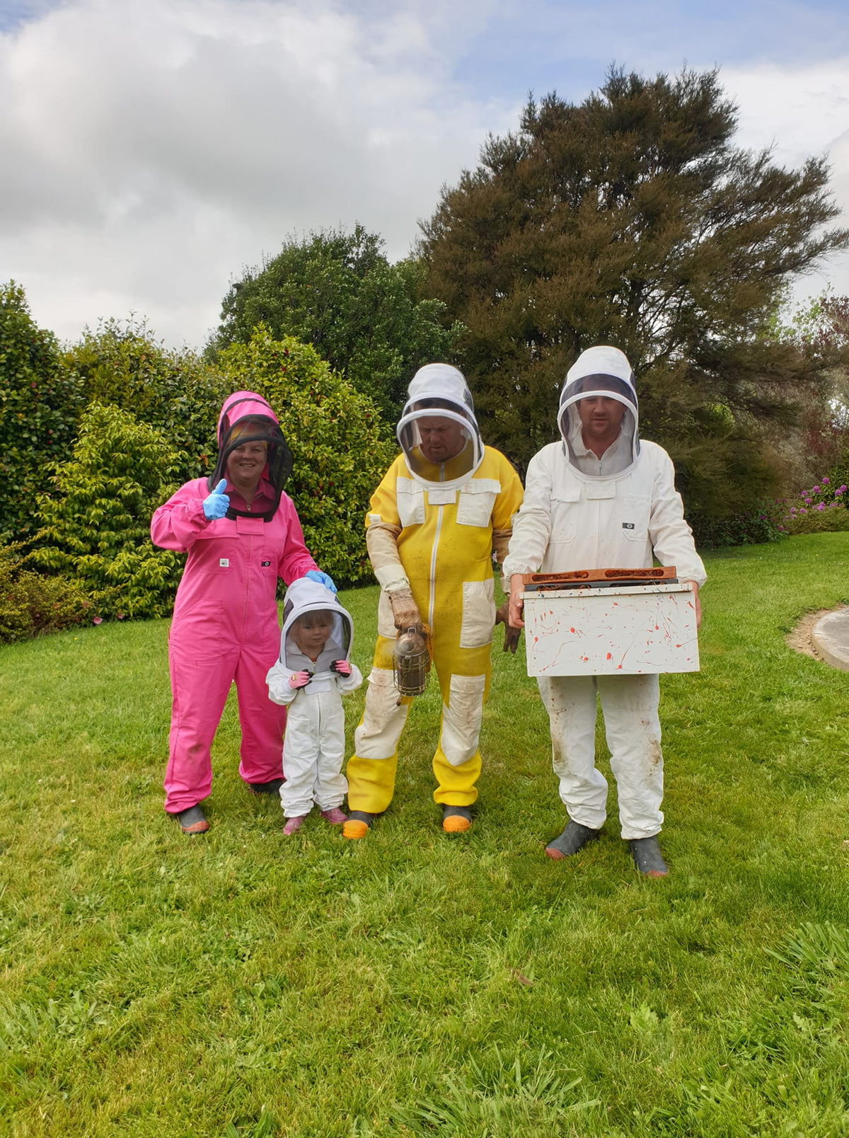 Mens Bee Suit with Folding Hood - (White) - NZ made