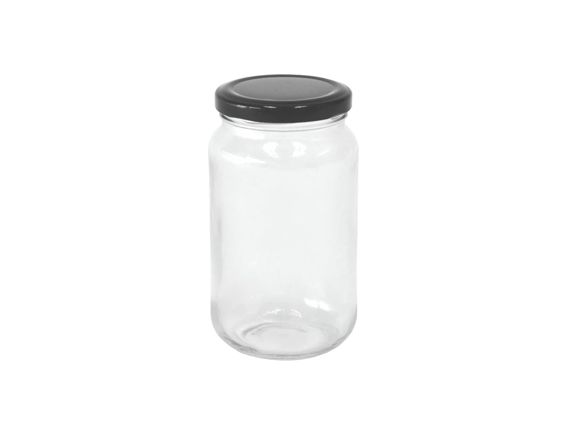 500G (375ML) CLEAR RND GLASS JAR BLK LID