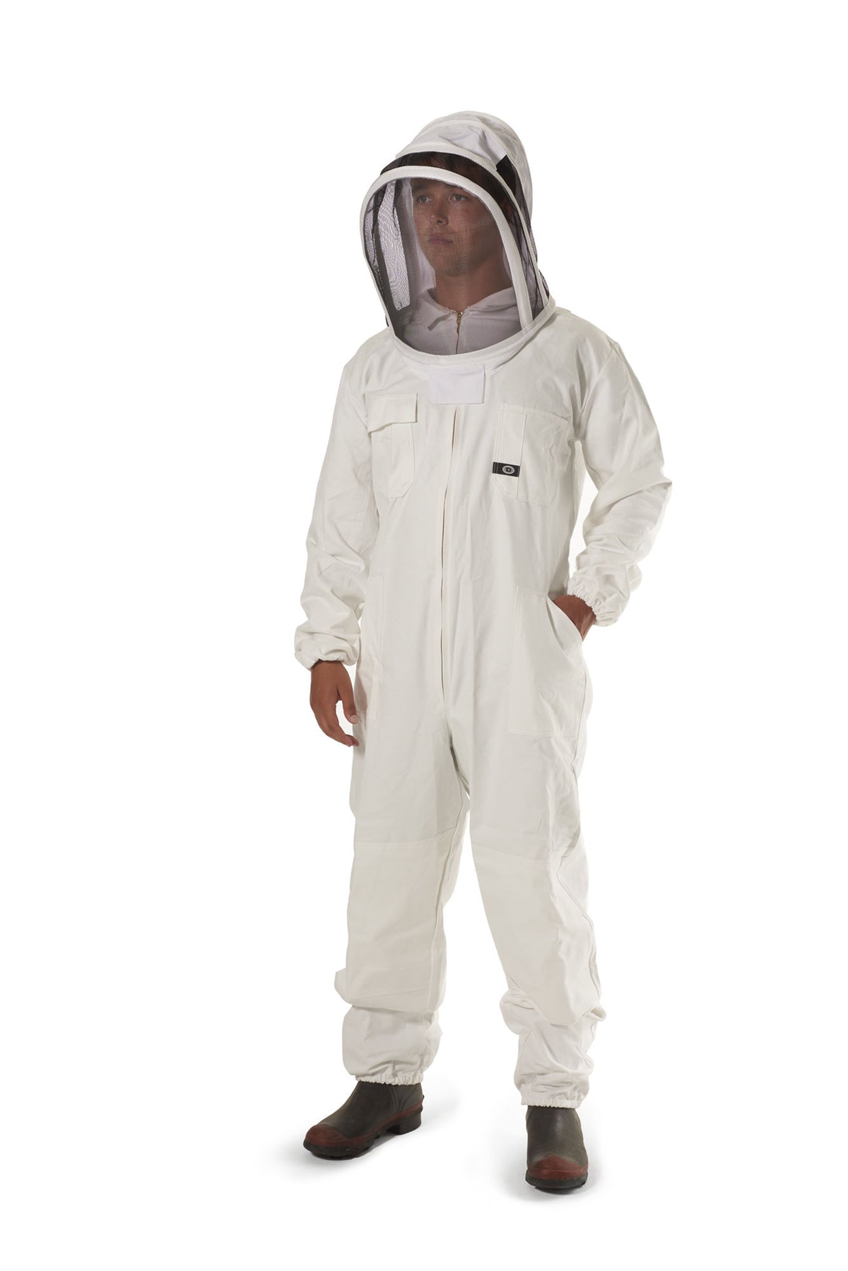 Mens Bee Suit with Folding Hood - (White) - NZ made